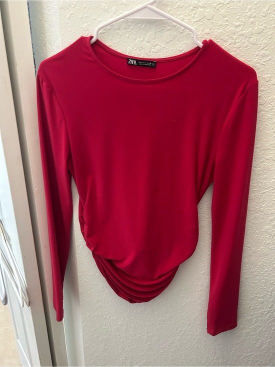 Zara Tops - Zara Vibrant Red Long-Sleeve Draped Hem Top